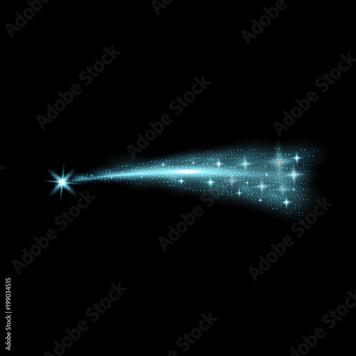 Glittering flying comet, aqua color