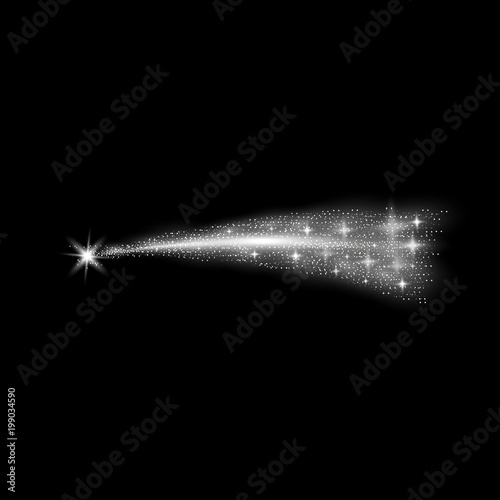 Glittering flying comet, white color