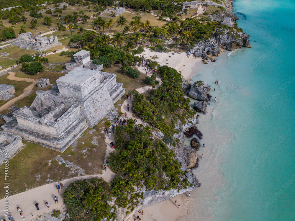 Ruins of Tulum, Mexico overlooking the Caribbean Sea in the Riviera Maya  Aerial View. Tulum beach Quintana Roo Mexico - drone shot. White sand beach  and ruins of Tulum. Photos | Adobe Stock