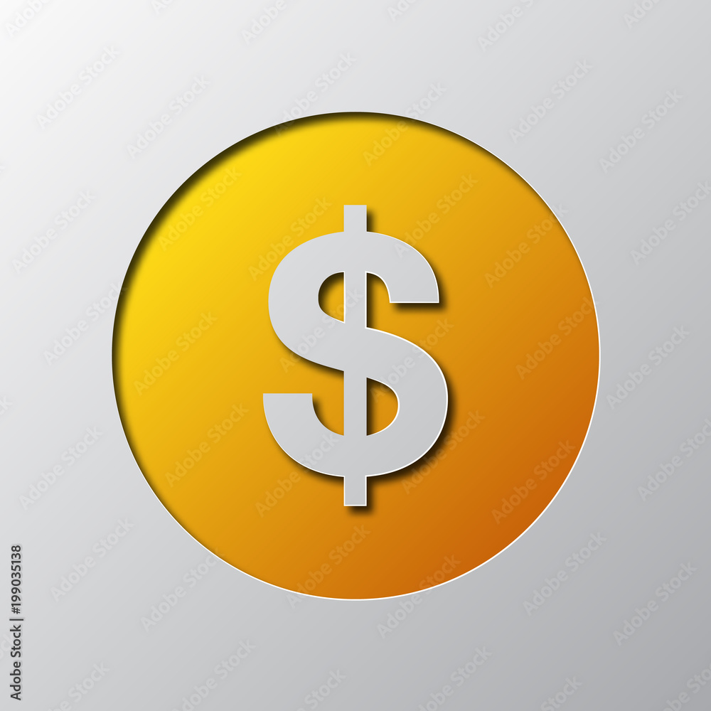 Paper art of the yellow symbol of dollar currency. Vector illustration. Paper art of the yellow symbol of dollar currency. Vector illustration.