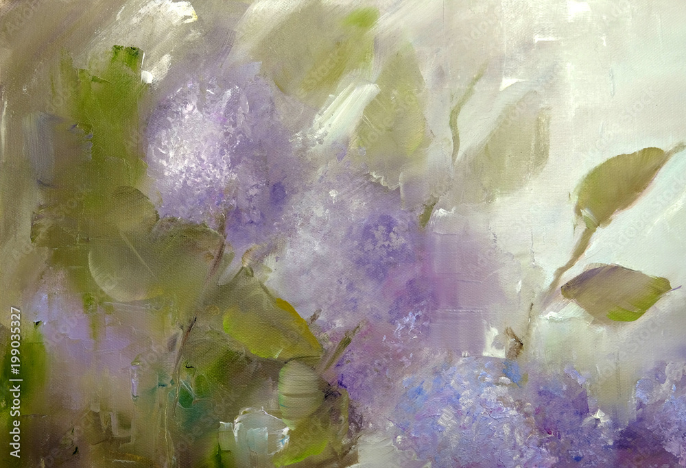 Lilac flowers ander rain. Spring flowers invitation oil painting on ...