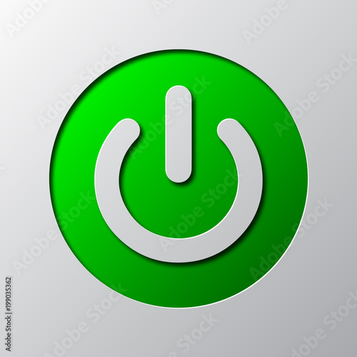 Paper art of green power button. Vector illustration.