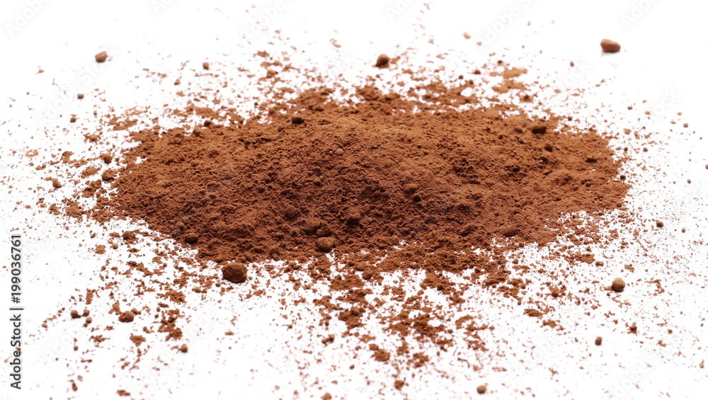 Pile cocoa powder isolated on white background Pile cocoa powder isolated on white background