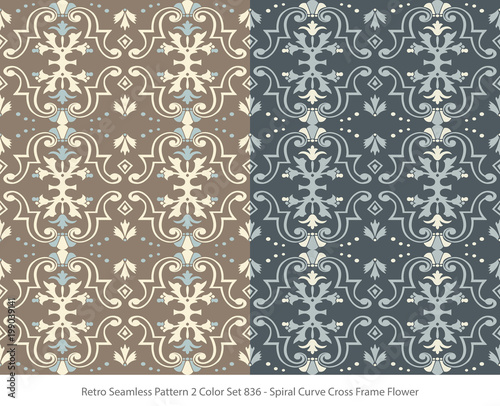 Retro Seamless Background 2 Color Set Spiral Curve Cross Frame Flower