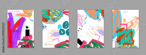 Abstract collage made with scribbles  markercanyon strokesblack geometric shapes