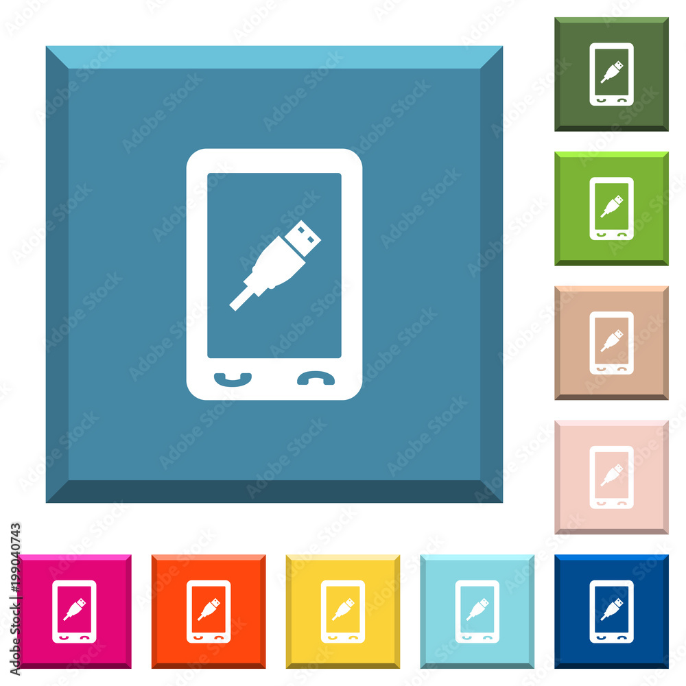 Mobile usb connection white icons on edged square buttons Mobile usb connection white icons on edged square buttons