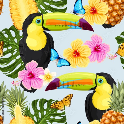 Toucans and flowers