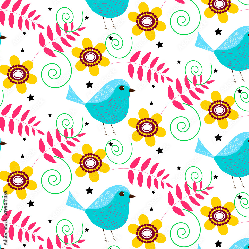 floral and bird pattern