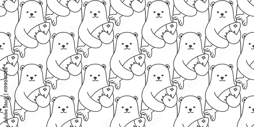 Bear seamless pattern vector polar bear panda isolated fish wallpaper background cartoon Bear seamless pattern vector polar bear panda isolated fish wallpaper background cartoon