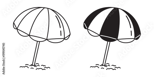 beach umbrella vector logo illustration summer sea ocean doodle cartoon white