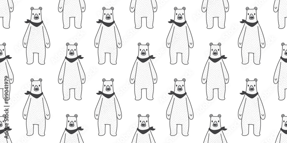 Bear seamless pattern vector polar bear panda isolated teddy scarf background wallpaper white Bear seamless pattern vector polar bear panda isolated teddy scarf background wallpaper white