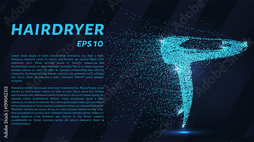 The hair dryer particles. The dryer consists of circles and points. Vector illustration.