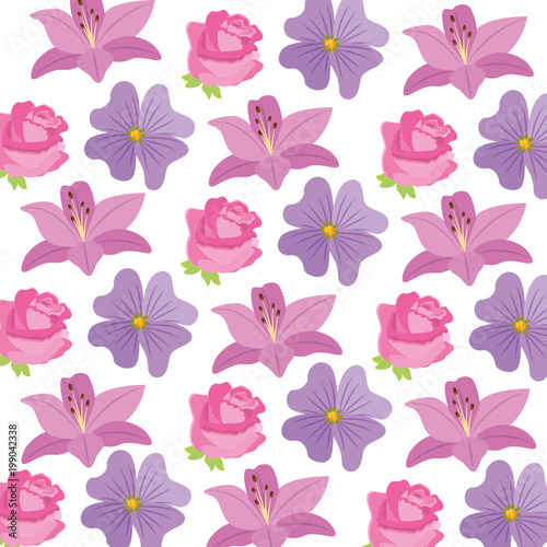set of cute flowers decoration natural vector illustration