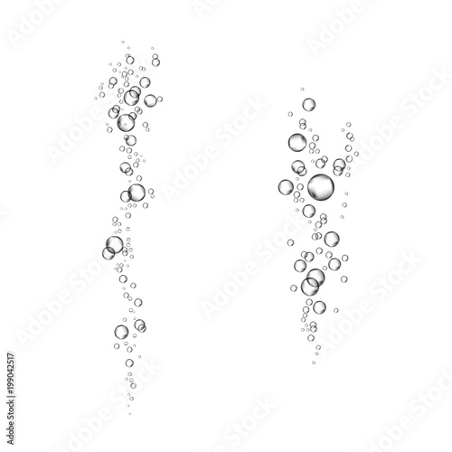  Underwater fizzing air bubbles flow isolated on white background.