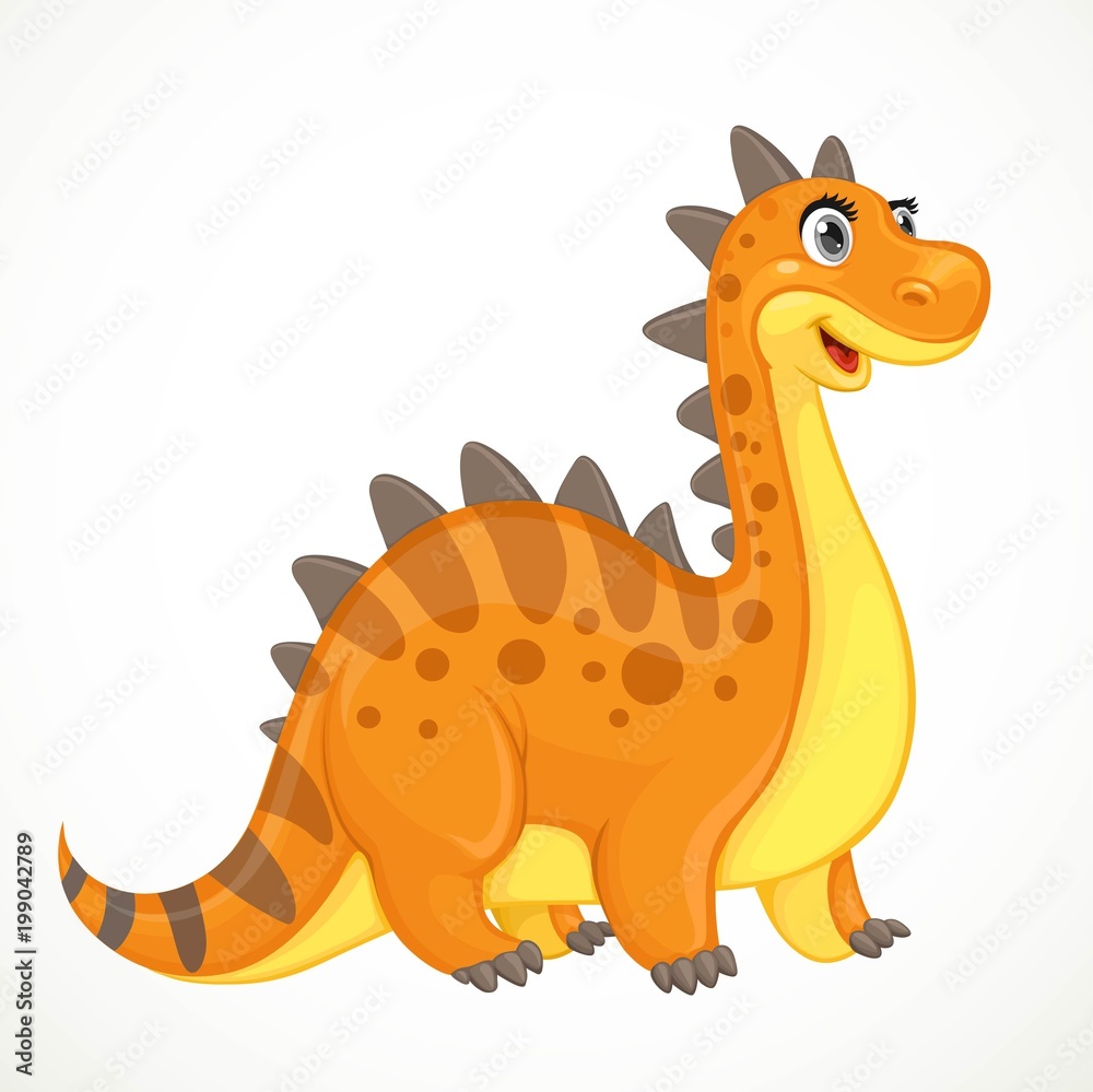 Fototapeta premium Cute orange dinosaur toy isolated on white background