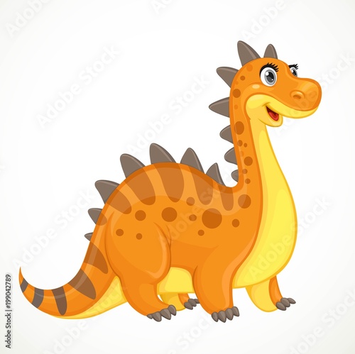 Cute orange dinosaur toy isolated on white background © Azuzl