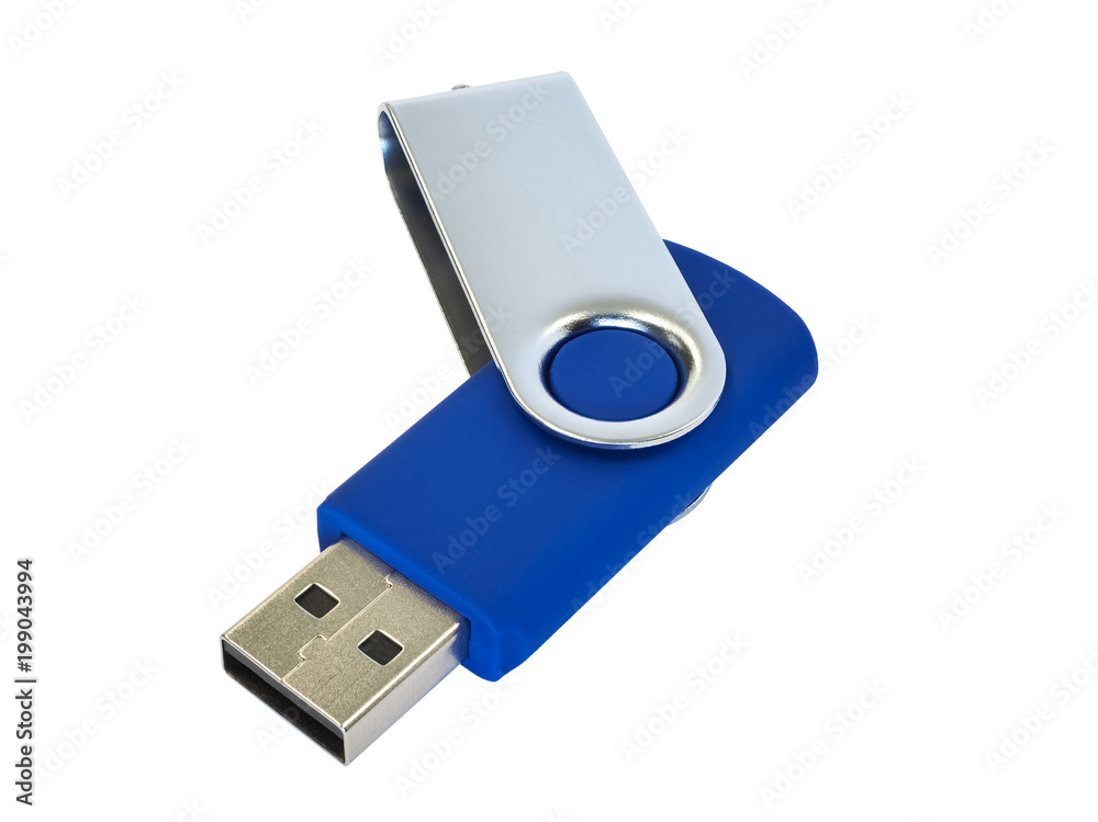 Close-up of USB flash memory stick. Blue body with a silver lid. Isolated  on white background. High-quality macro photography. Stock-Foto | Adobe  Stock