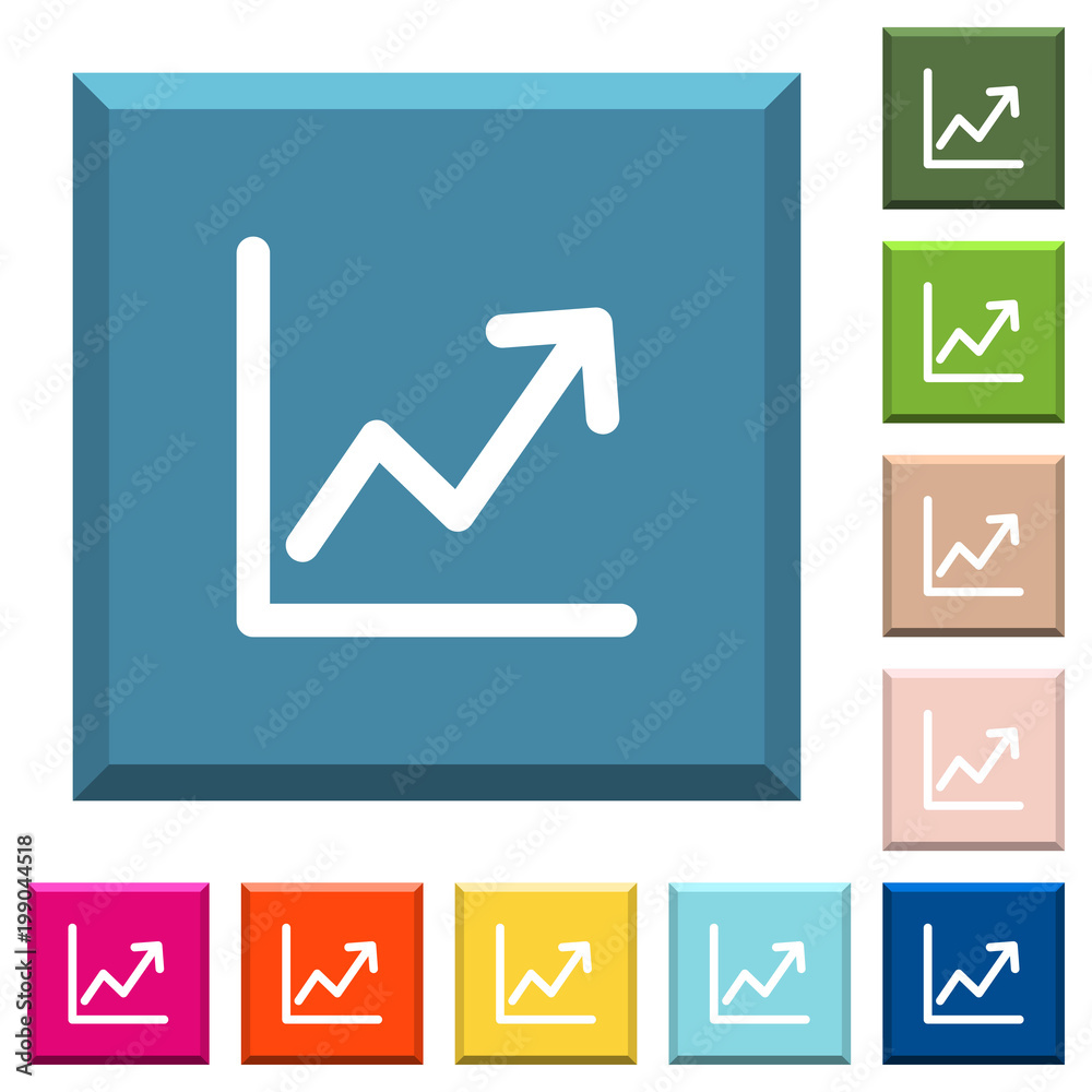 Line graph white icons on edged square buttons Line graph white icons on edged square buttons