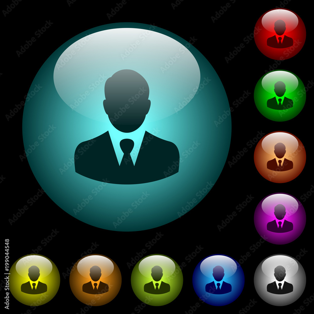 Businessman avatar icons in color illuminated glass buttons Businessman avatar icons in color illuminated glass buttons