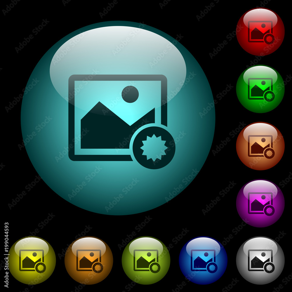 Authentic image icons in color illuminated glass buttons Authentic image icons in color illuminated glass buttons