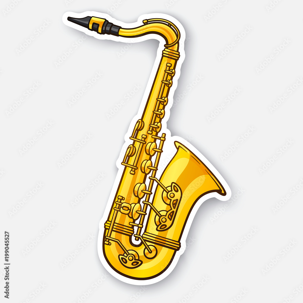 Naklejka premium Sticker of classical music wind instrument saxophone