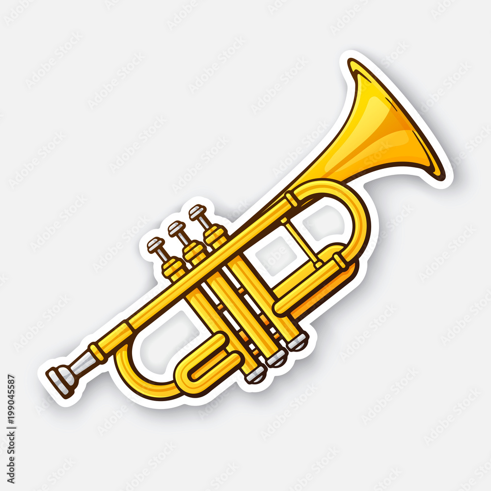 Fototapeta premium Sticker of classical music wind instrument trumpet
