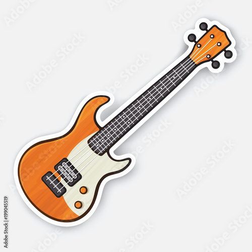 Sticker of wooden rock electro or bass guitar