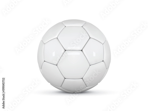 White leather ball. Soccer ball on white background. Golden football 3d ball