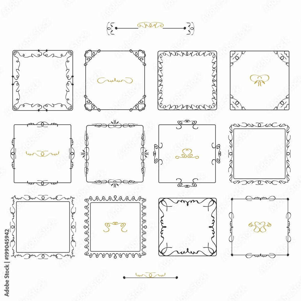 Black doodle line square frames emblem icons set on white background Black doodle line square frames emblem icons set on white background