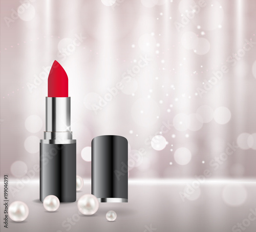 Design Cosmetics Product Lipstick Template for Ads or Magazine Background. 3D Realistic Vector Iillustration