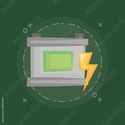 car Battery and bolt over green background, colorful design. vector illustration