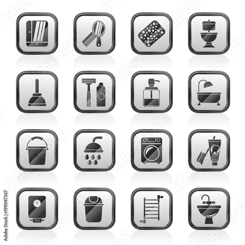 Bathroom and hygiene objects icons - vector icon set