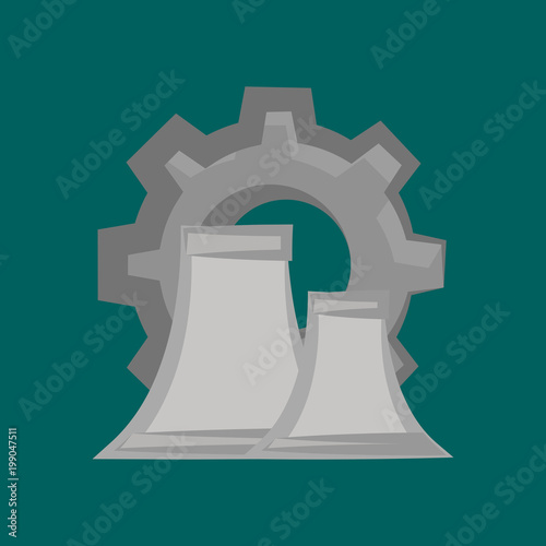 nuclear plant and gear wheel over blue background, colorful design. vector illustration