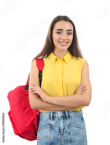 Student with backpack on wh...