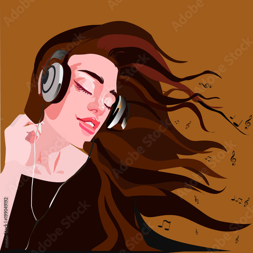 Pretty girl in headphones enjoying music