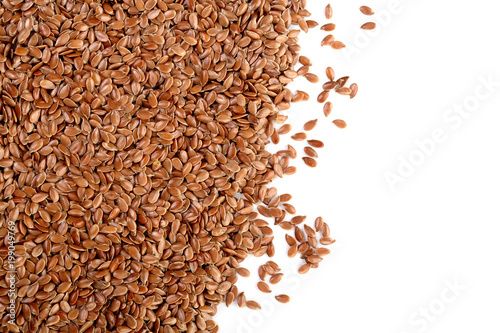 flax seeds isolated on white background with copy space for your text. Top view © kolesnikovserg