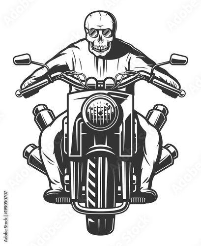 Motorcycle chopper, front, skull, motorcycle driver, wheel, headlamp