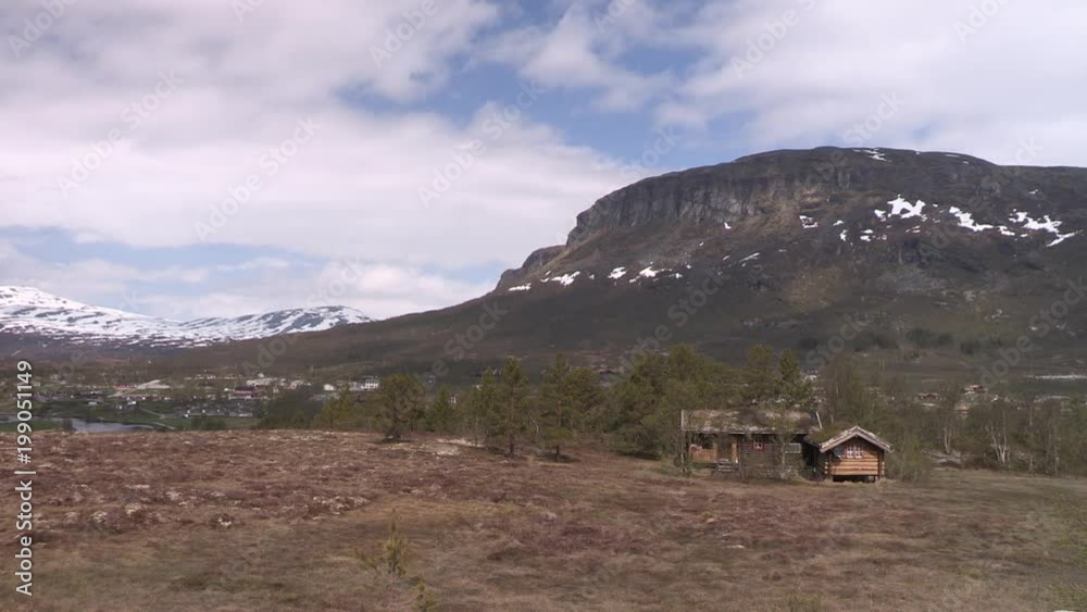 Fjell Landscape with hut in Norway. Fjell Landschaft mit Hütte in Norwegen.