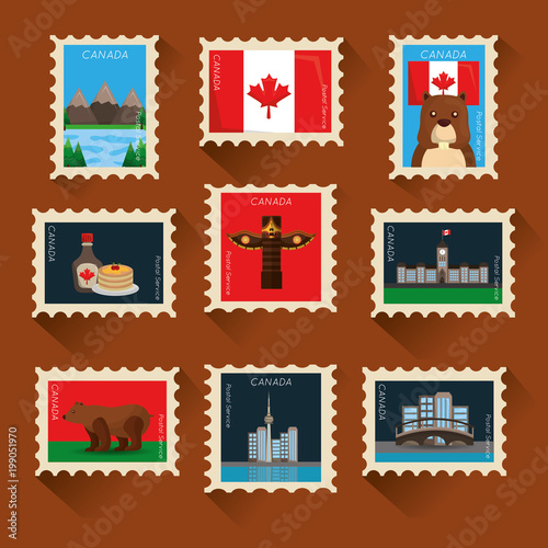 canada collection postage stamp classic composition vector illustration