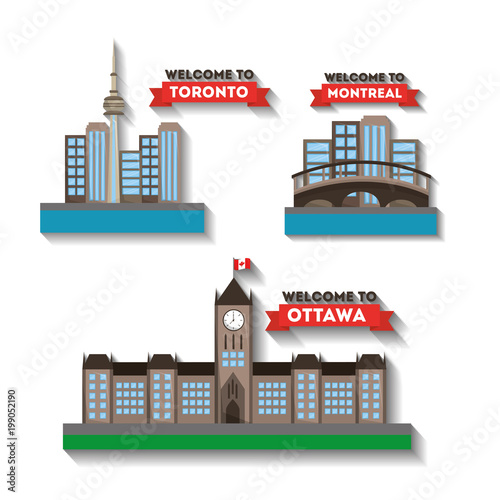 welcome to canada cities montreal toronto ottawa vector illustration