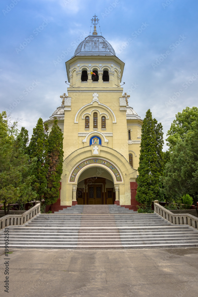 Front of the orthodox church in the historic center of Turda, Romania