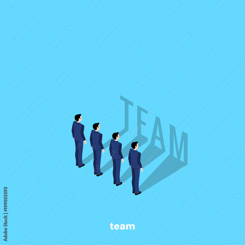 managers in business suits on a blue background, isometric image managers in business suits on a blue background, isometric image
