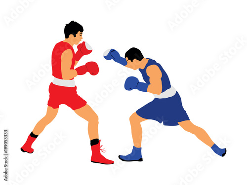 Two boxers in ring vector illustration isolated on white background. Strong fighter. Martial arts.  © dovla982