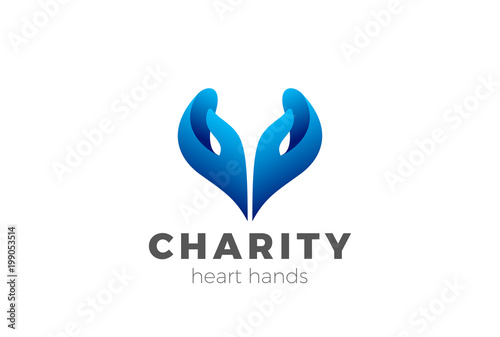 Charity Help Hands Heart shape Logo design vector. Donation icon