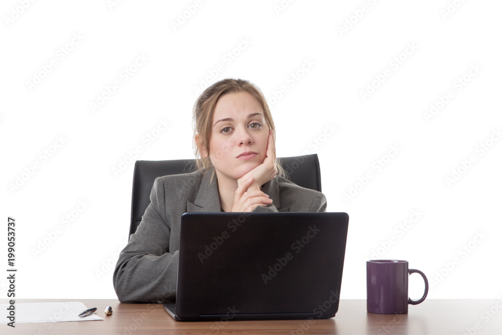 young business woman sitting a her desk young business woman sitting a her desk