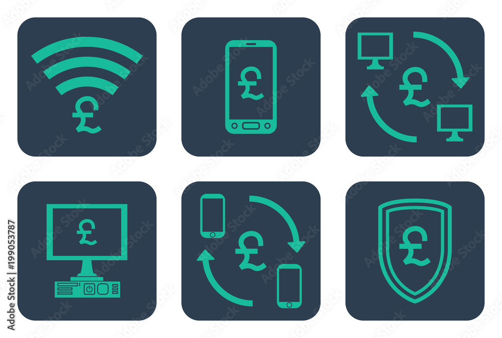 Set of icons about online payments with pound symbols Set of icons about online payments with pound symbols