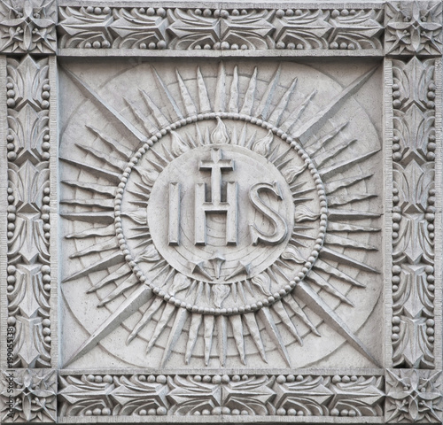Very nice old IHS sign (Christogram) sculpted with stone