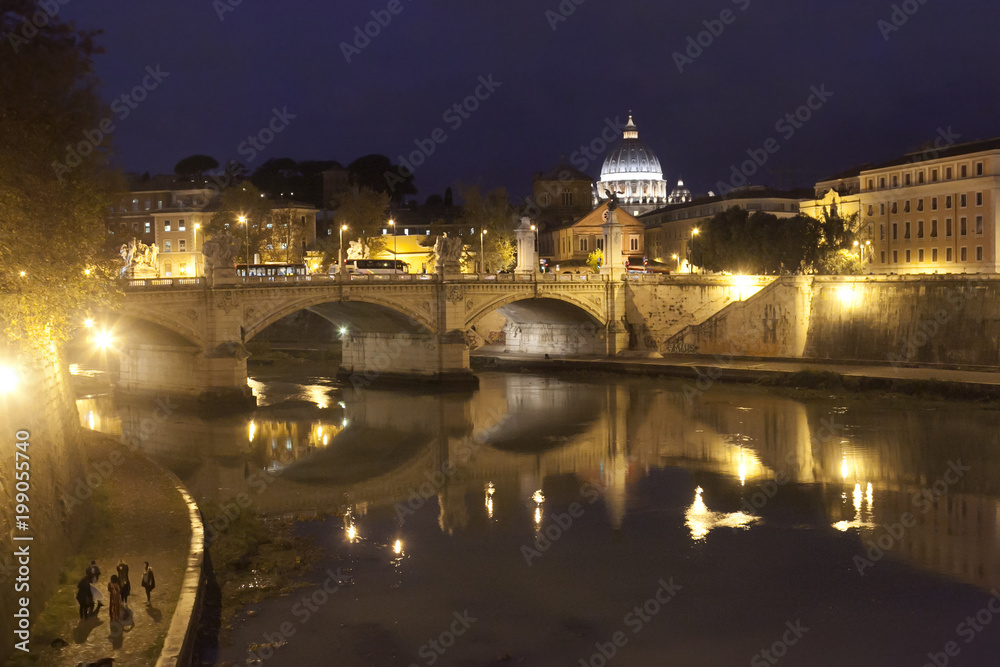 View of Ponte Sisto and St. Peter's basilica, Rome, Italy