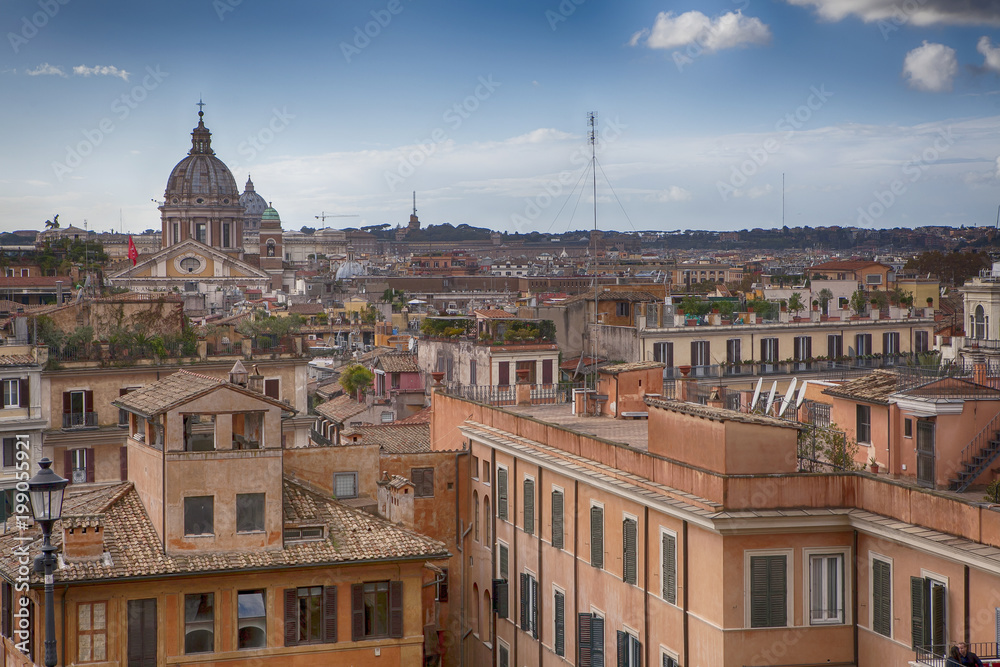 Panoramic view of Rome and St. Peter's Basilica, Italy