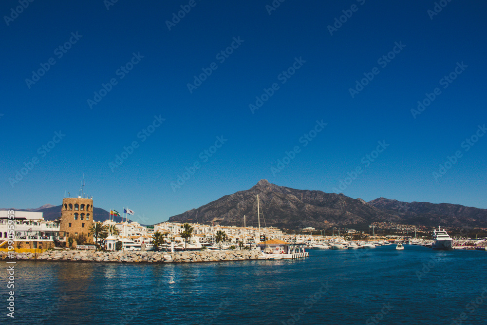 Puerto Banus. View of Puerto Banus, Marbella, Malaga, Costa del Sol, Spain. Picture taken – 27 march 2018.